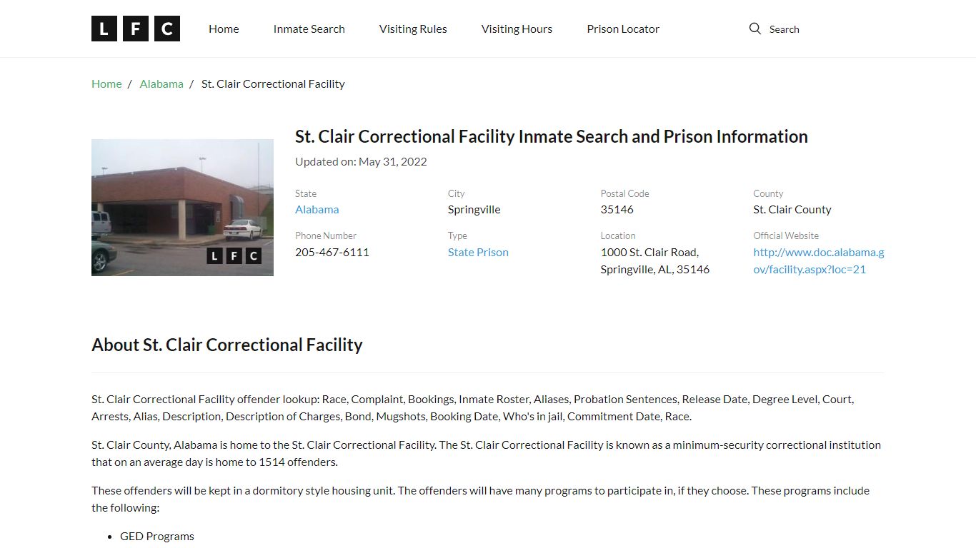 St. Clair Correctional Facility Inmate Search, Visitation ...